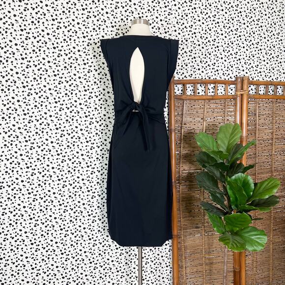 Vince | Black Tie Open Back Cut Out Sleeveless Slit Simple Classy Midi Dress M - Picture 5 of 9